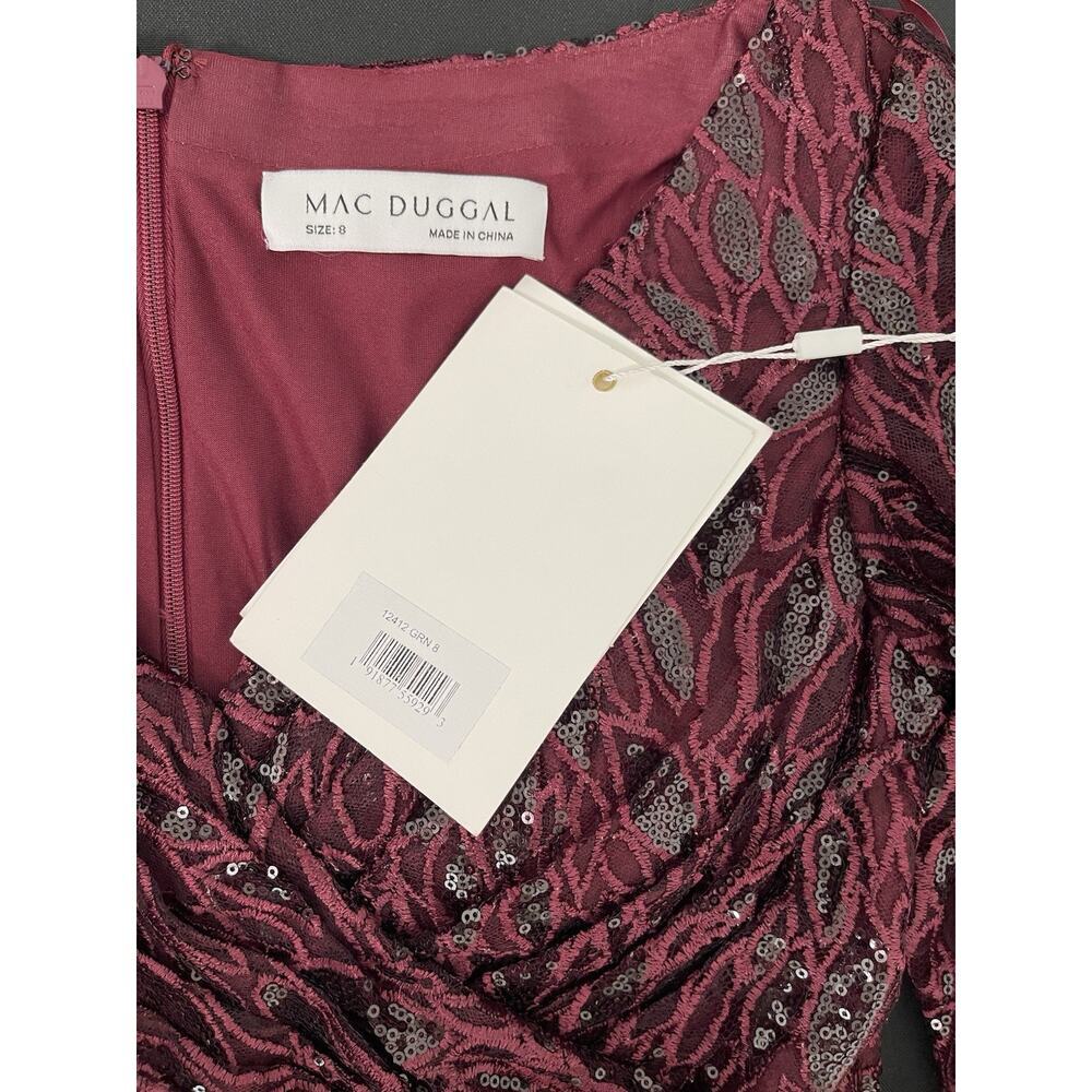 Mac Duggal 12412 Garnet Sequin Embroidered Lace Slit Gown Size 8 $698 - Picture 7 of 7